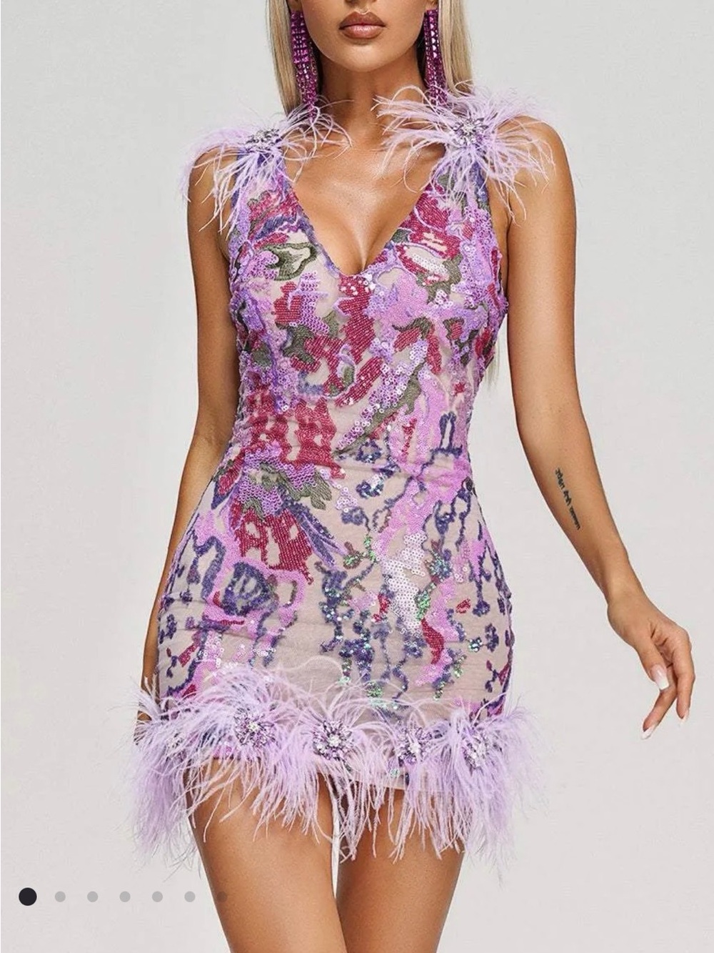 Bella Barnett Loviy Sequin Feather Mini Dress